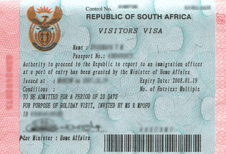 Как выглядит виза в ЮАР