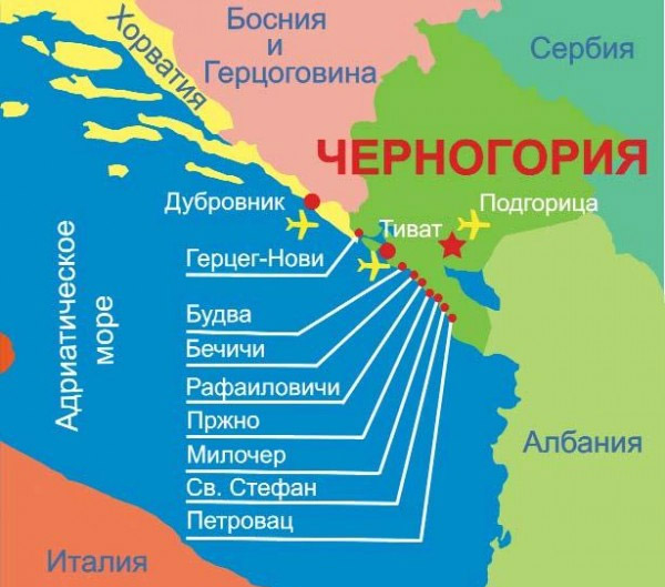 карта черногории